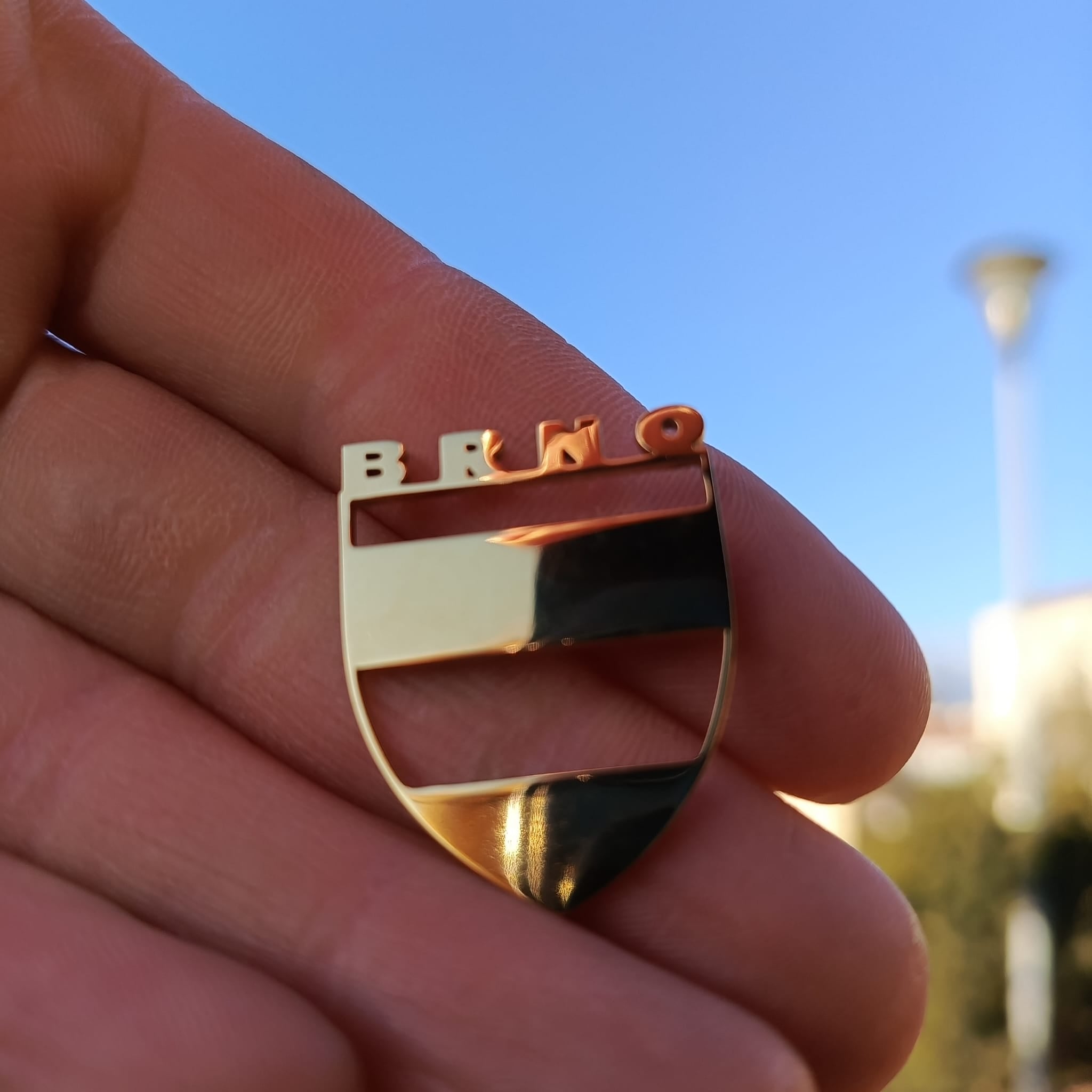 kovová brož s prořezávaným motivem